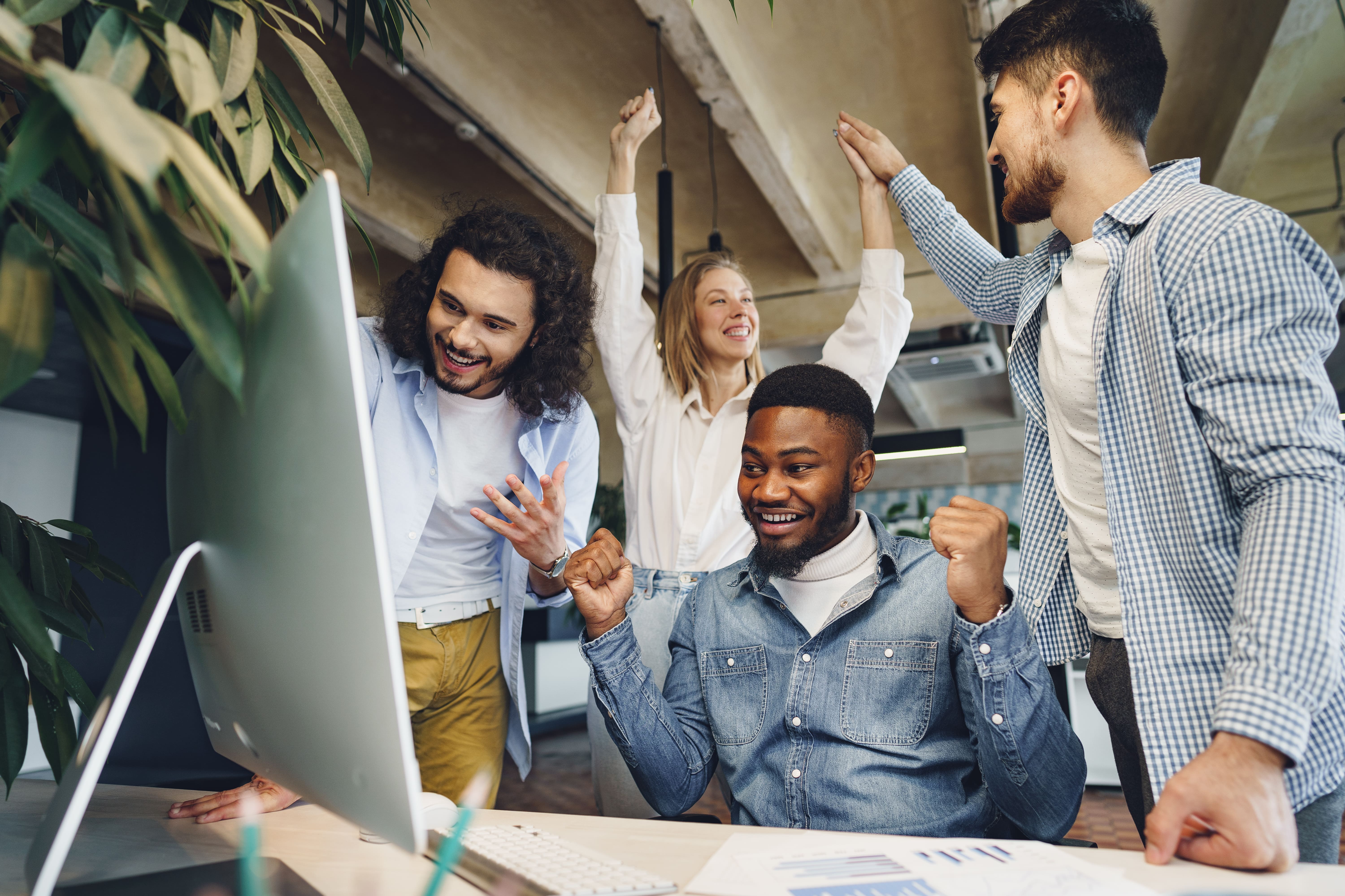 A business team collaborating at a table