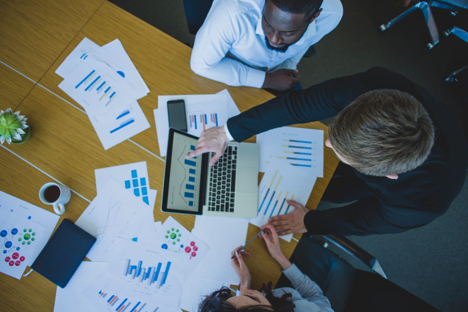 A technology team collaborating in an office